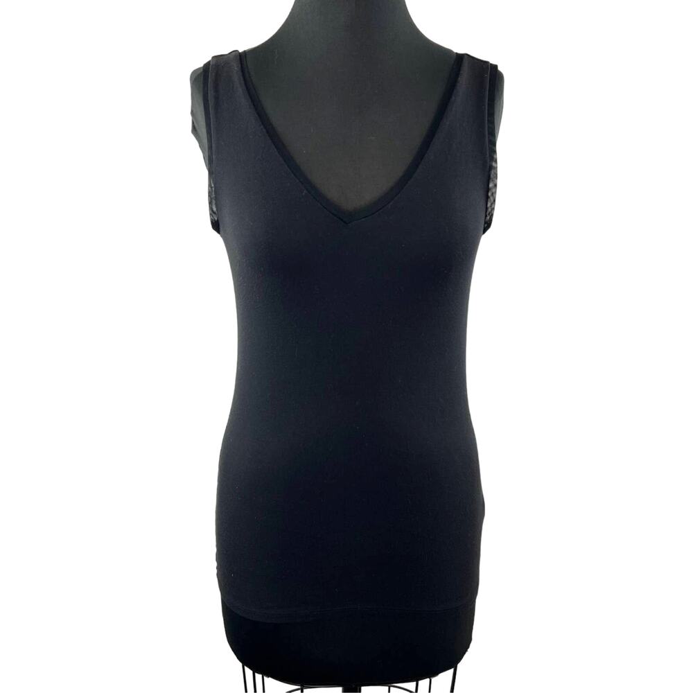 REISS Black V-neck Ona Slim Fit Basic Pullover Tank Top Sleeveless Shirt Shell S